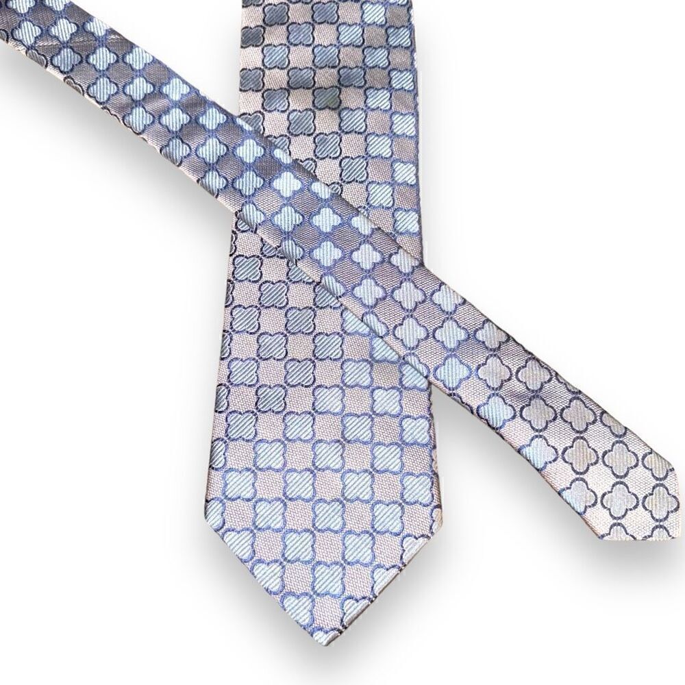 Dion Neckwear Light Blue Clover 100% Silk Handmade Tie